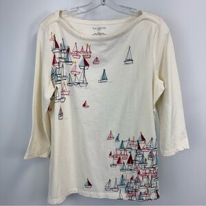 Talbots Sailboat Bateau-Neck Top White/Red/Blue Women's Sz. L petite